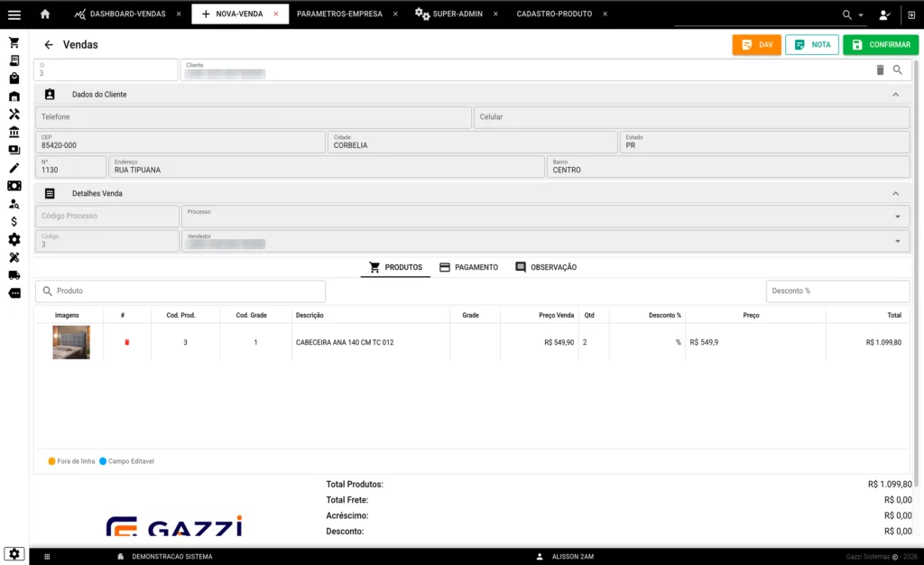 Nova Venda - Gazzi Sistemas
