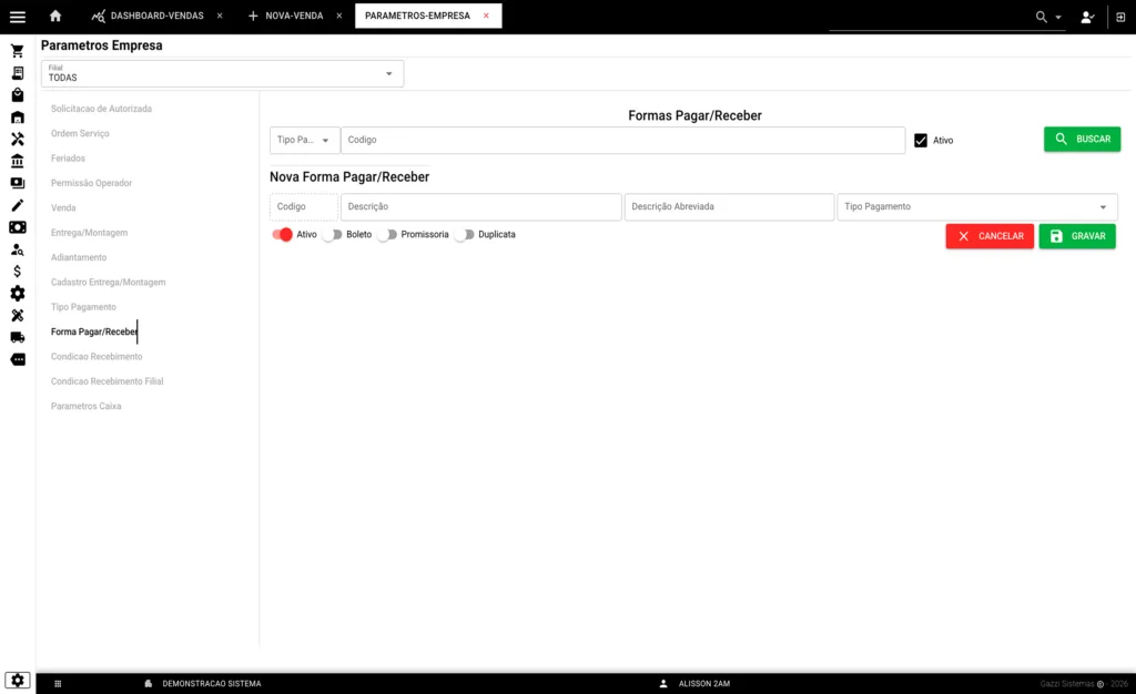 Parametros Empresa - Gazzi Sistemas